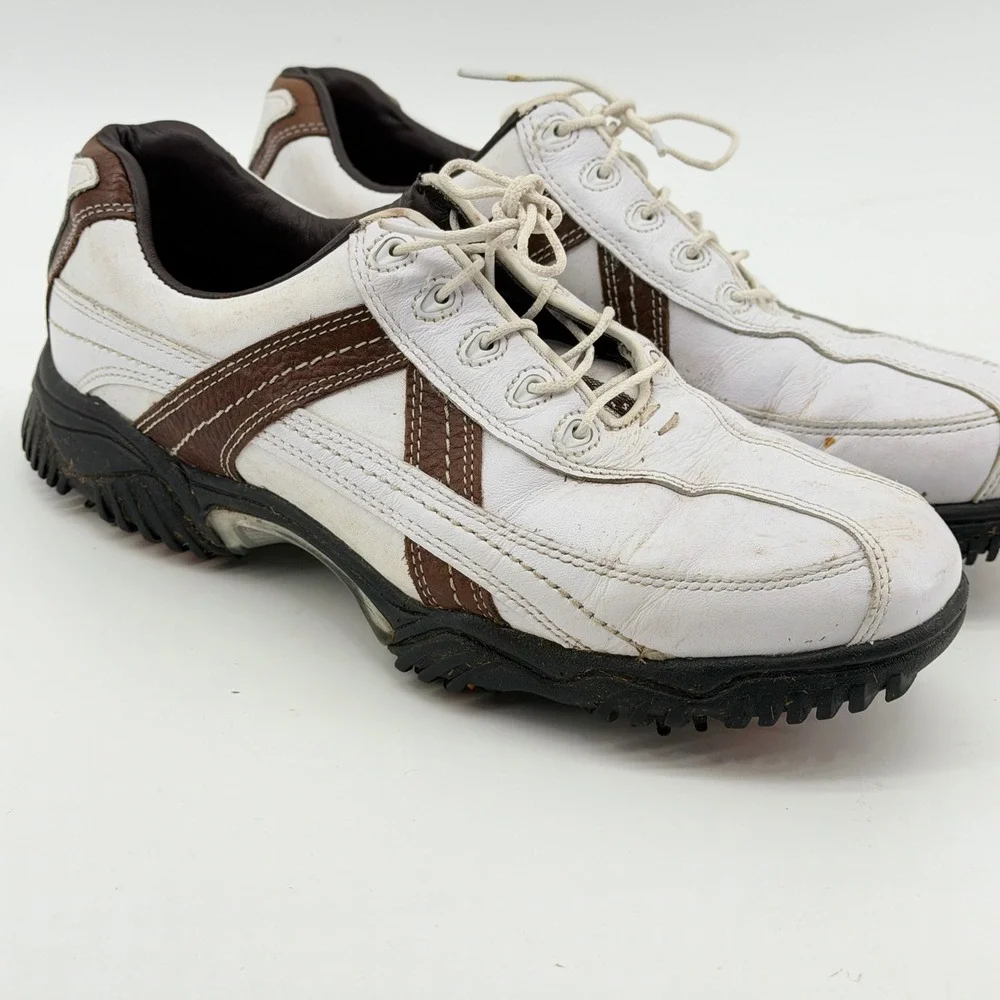 FootJoy Contour Series 54043 Mens Golf Shoes White Brown Leather Size 8 M Spiked